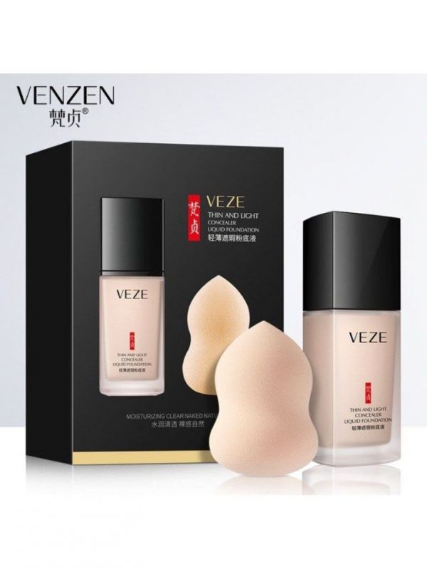 VEZE Foundation for face with sponge, makeup base, tone 01